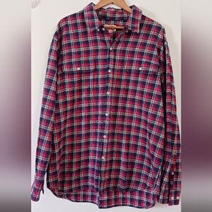 Wolferland 2XL Mens Flannel Collerd Button Up Shirt Red & Blue Workwear
